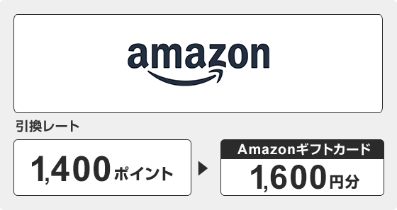amazon 引換レート:1,400ポイント→Amazonギフトカード1,600円分