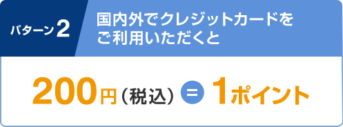 パターン2 国内外でクレジットカードをご利用いただくと200円(税込)=1ポイント