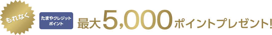 もれなくたまやクレジットポイント最大5,000ポイントプレゼント！