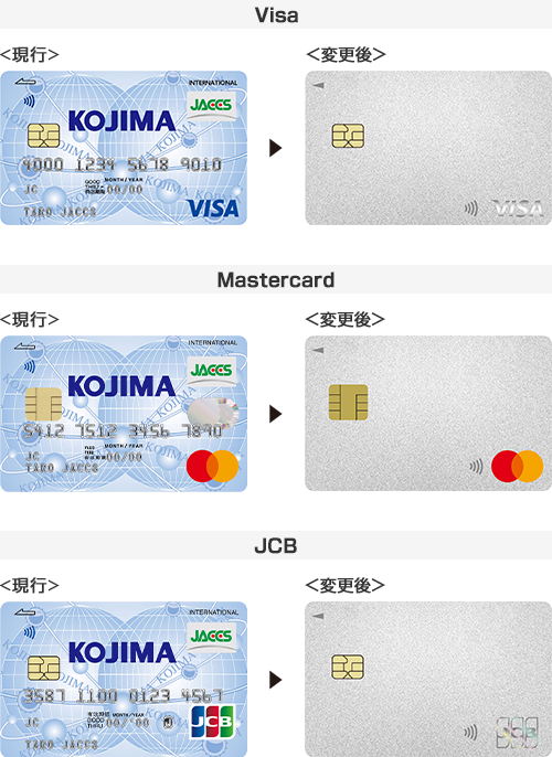 変更前後のVisa/Mastercard/JCBカード券面